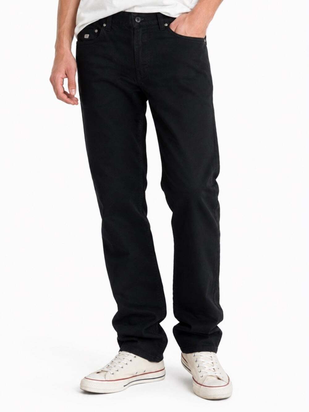 Point Zero Men’s Black Cotton Linen 5 Pocket Straight Leg Chinos Pants